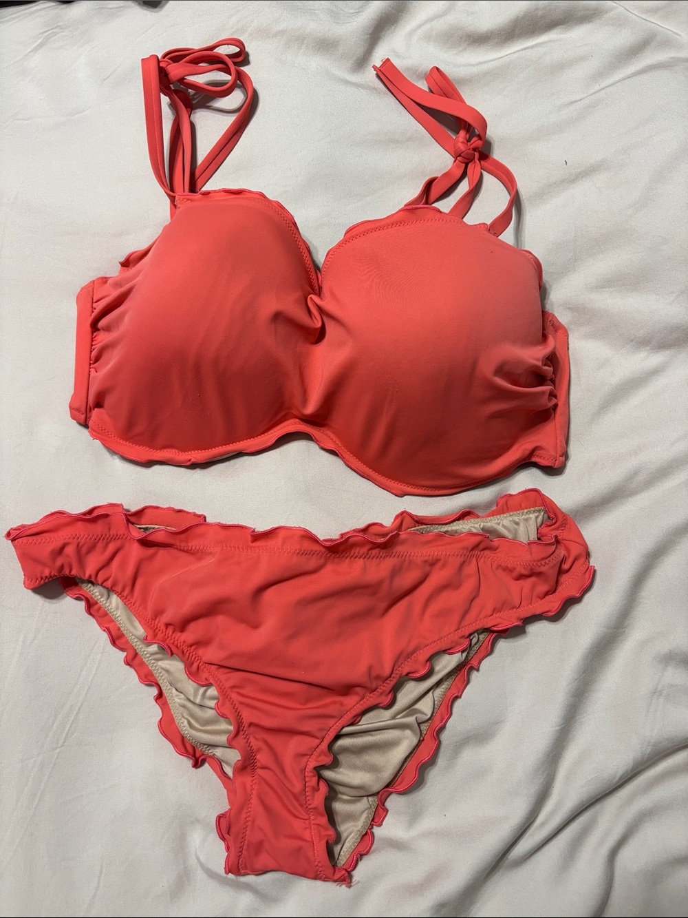 Shade & Shore Coral Ruffle Trim Bikini
